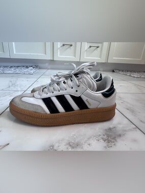 adidas White and Black Samba Sneakers with Gum Sole
